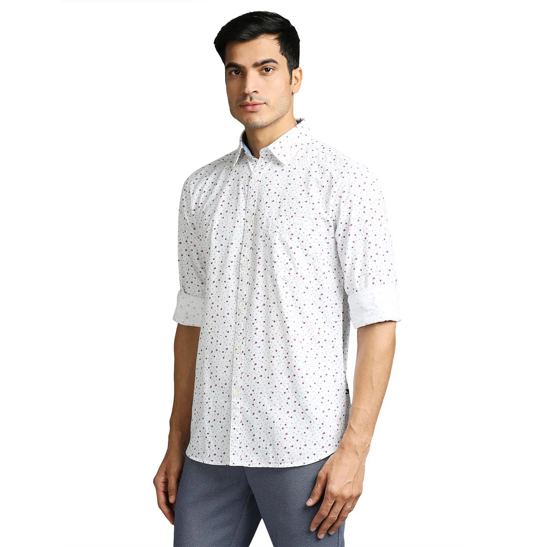 Men White Slim Fit Print Cotton Full Sleeve Shirts - Image 3