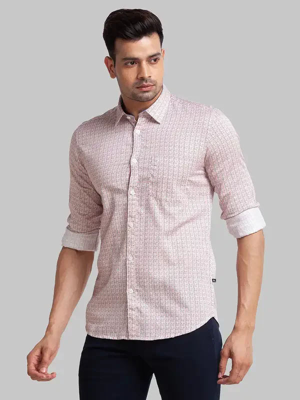 Parx Men Pink Printed Slim Fit Cotton Casual Shirt - Image 3