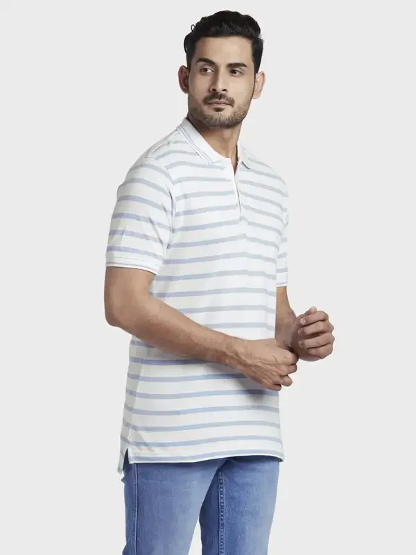 Men White Slim Fit Print Cotton Half Sleeve Polo T-Shirt - Image 2