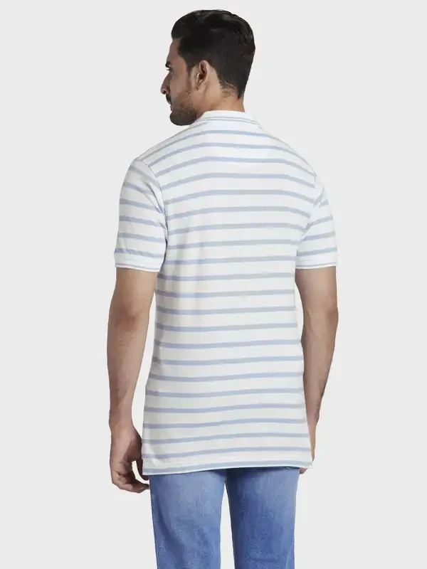 Men White Slim Fit Print Cotton Half Sleeve Polo T-Shirt - Image 4