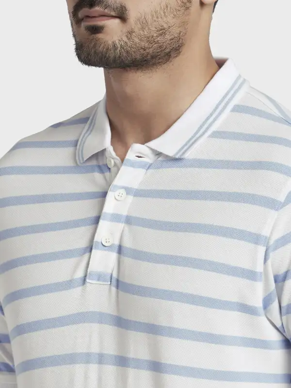 Men White Slim Fit Print Cotton Half Sleeve Polo T-Shirt - Image 6