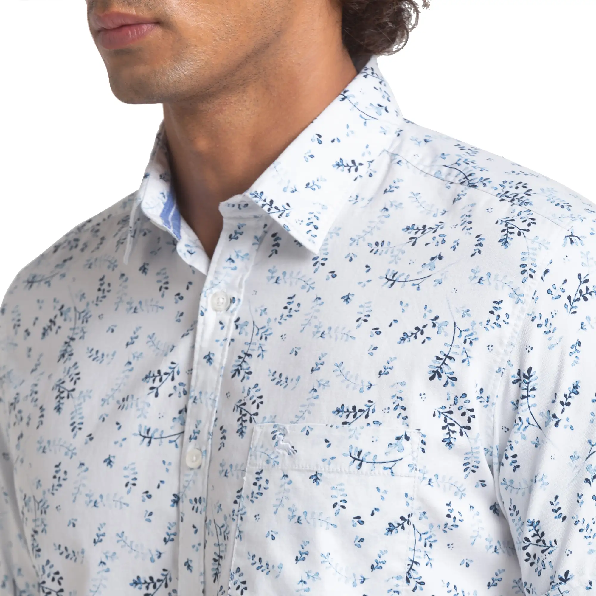 Men White Slim Fit Print Cotton Half Sleeve Shirts - Image 6