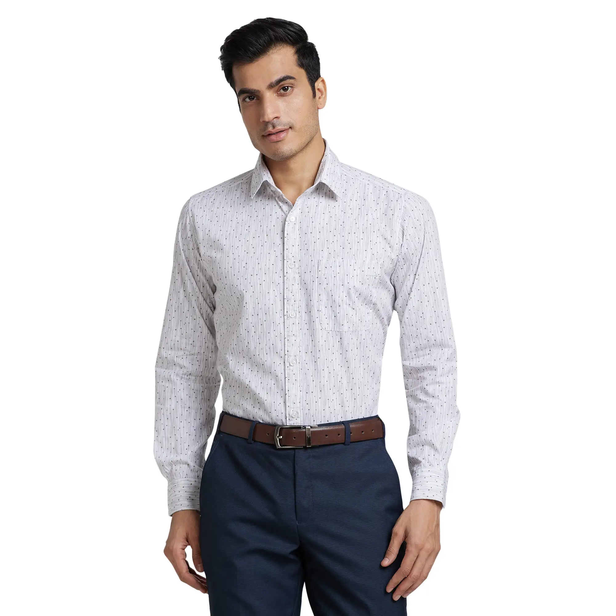 Men White Slim Fit Print Cotton Shirts