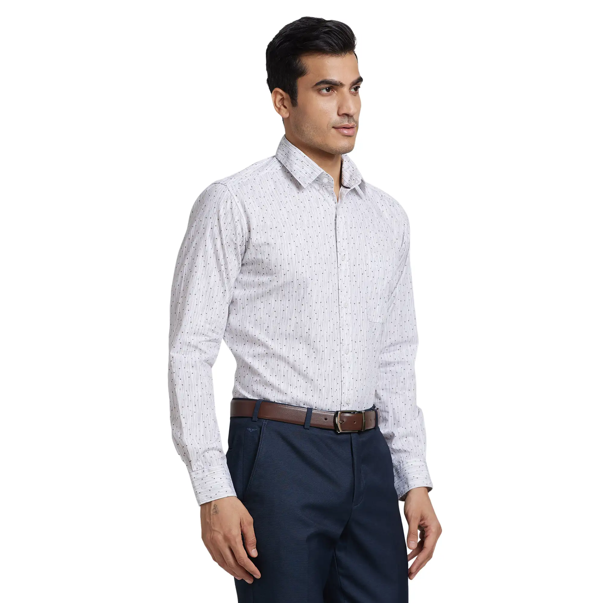 Men White Slim Fit Print Cotton Shirts - Image 2