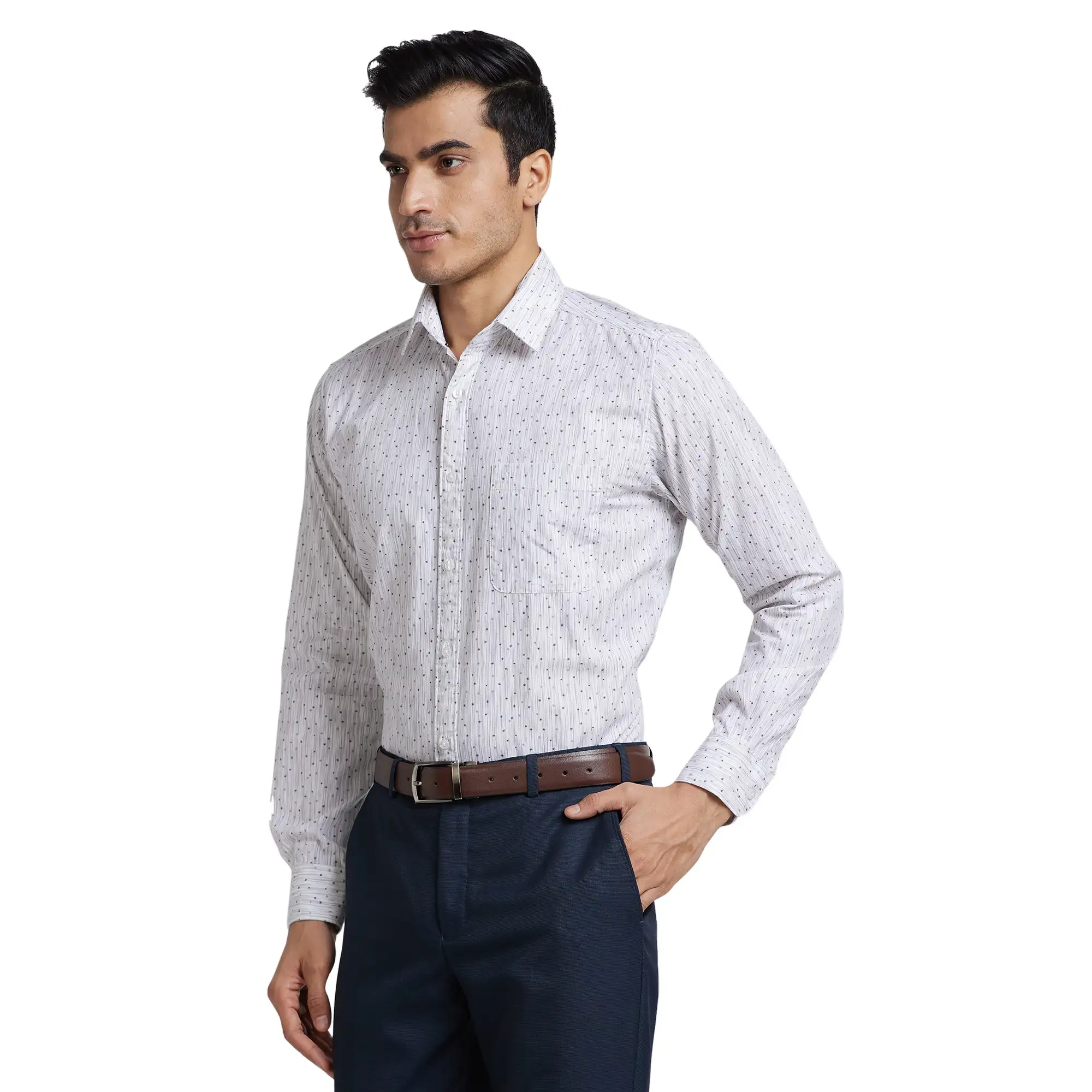 Men White Slim Fit Print Cotton Shirts - Image 3
