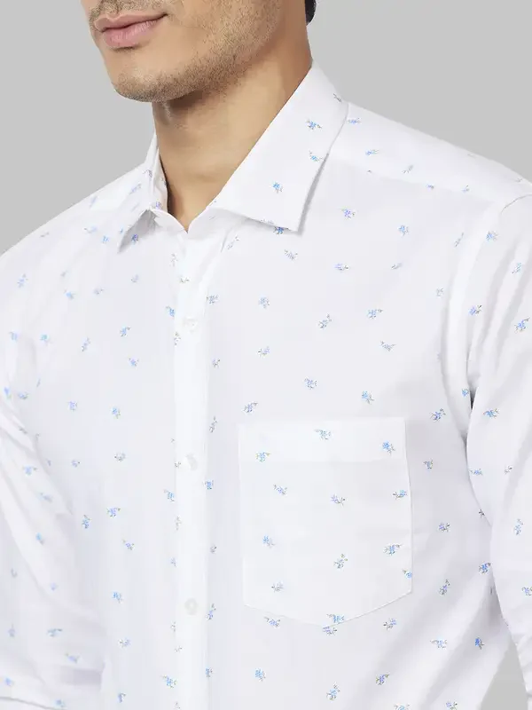 Men White Slim Fit Print Cotton Shirts - Image 7