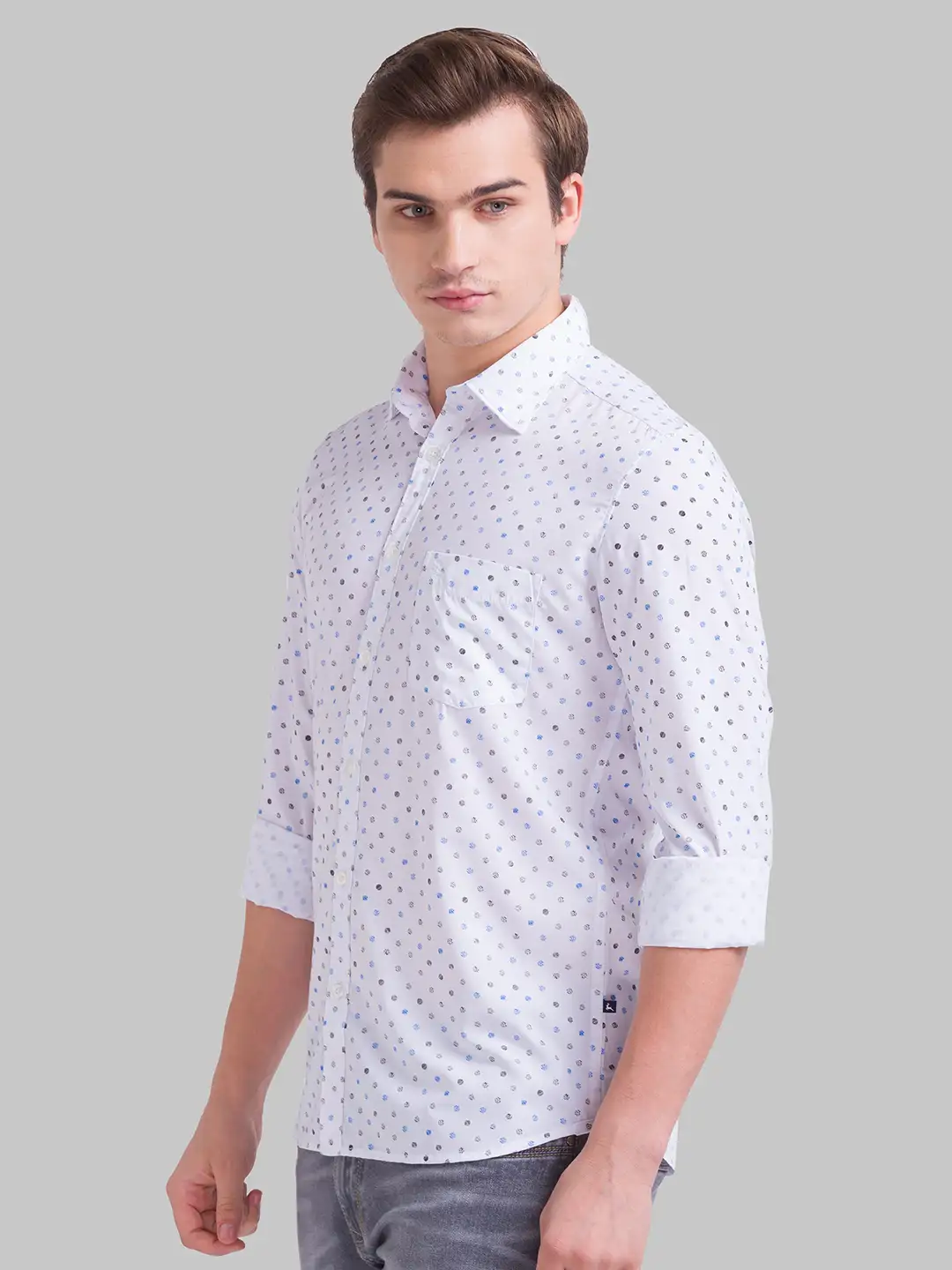 Men White Slim Fit Print Polyester Blend Full Sleeve Shirts - Image 3