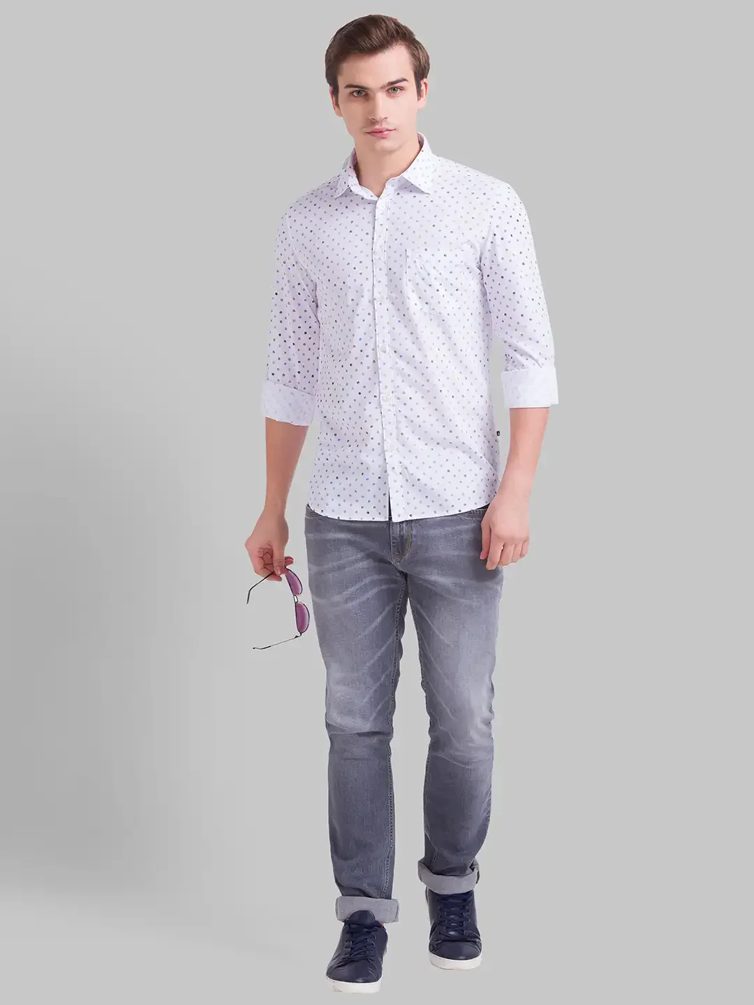 Men White Slim Fit Print Polyester Blend Full Sleeve Shirts - Image 5