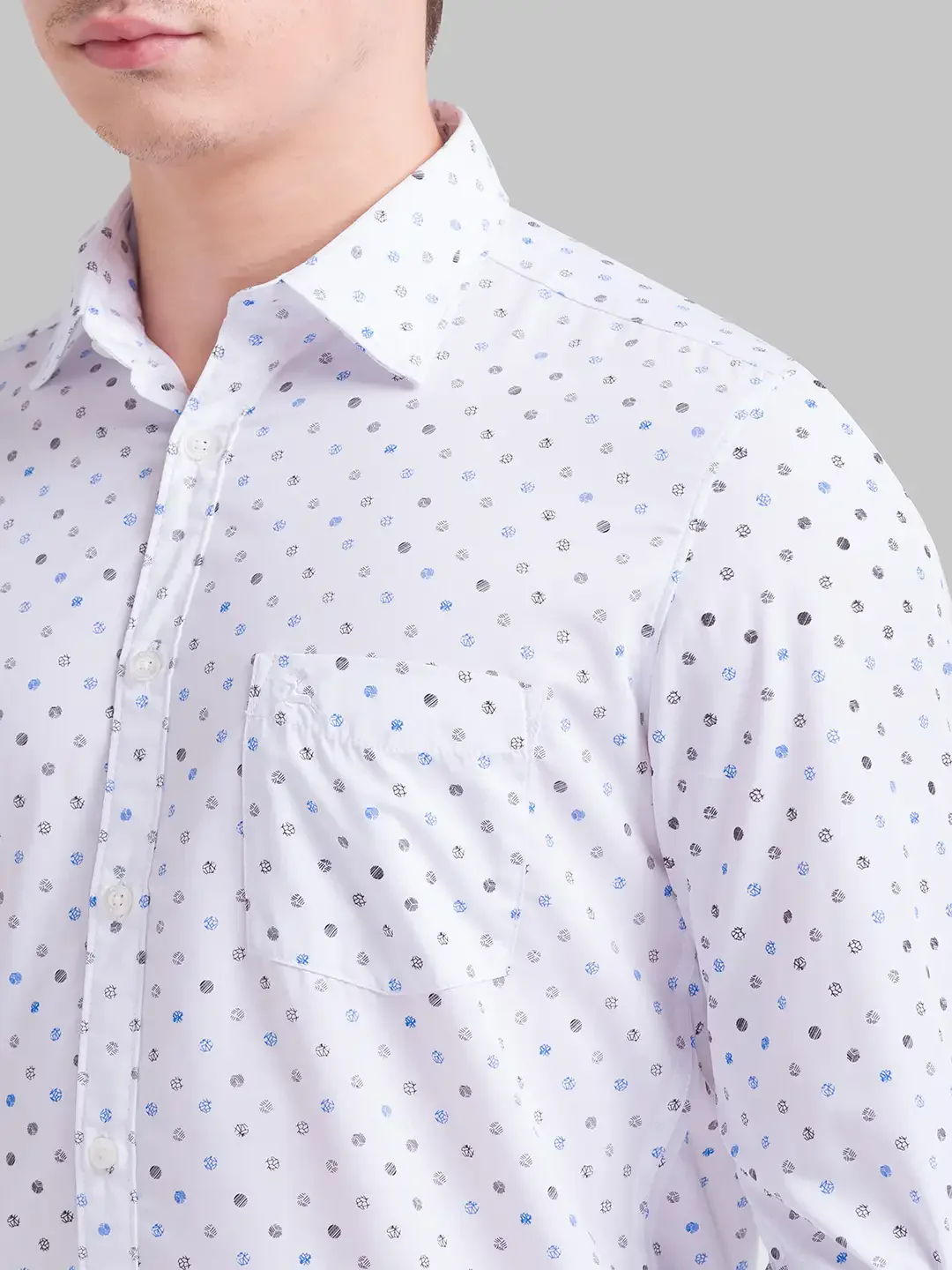 Men White Slim Fit Print Polyester Blend Full Sleeve Shirts - Image 6