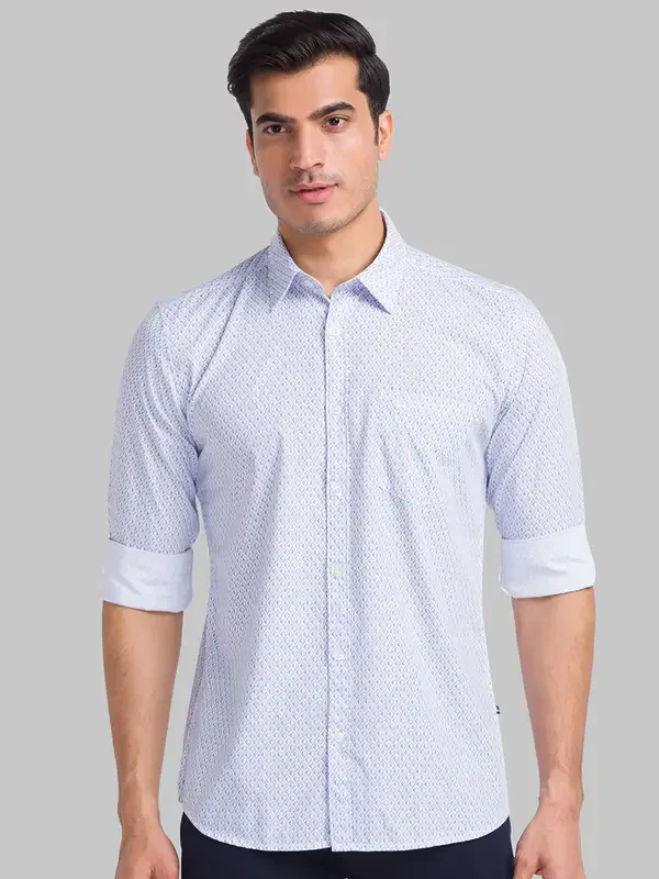 Parx Men Blue Printed Slim Fit Bamboo Blend Casual Shirt