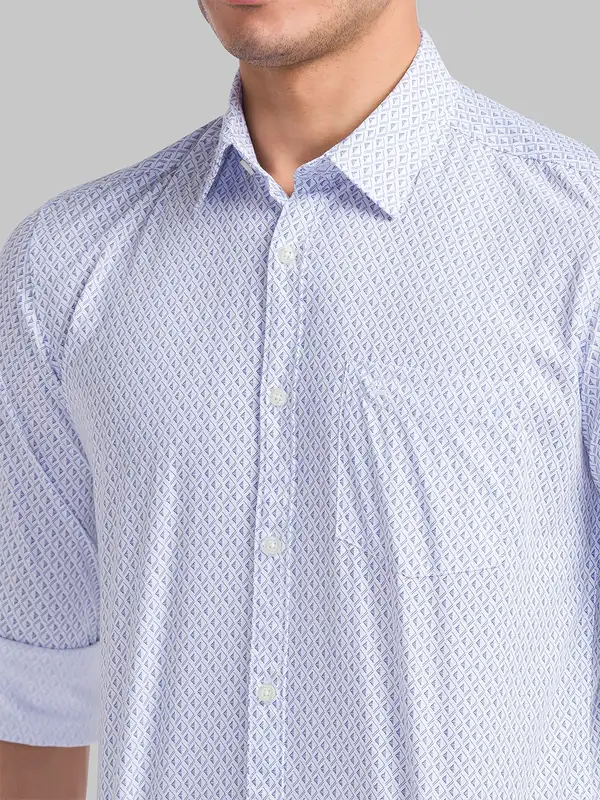 Parx Men Blue Printed Slim Fit Bamboo Blend Casual Shirt - Image 6
