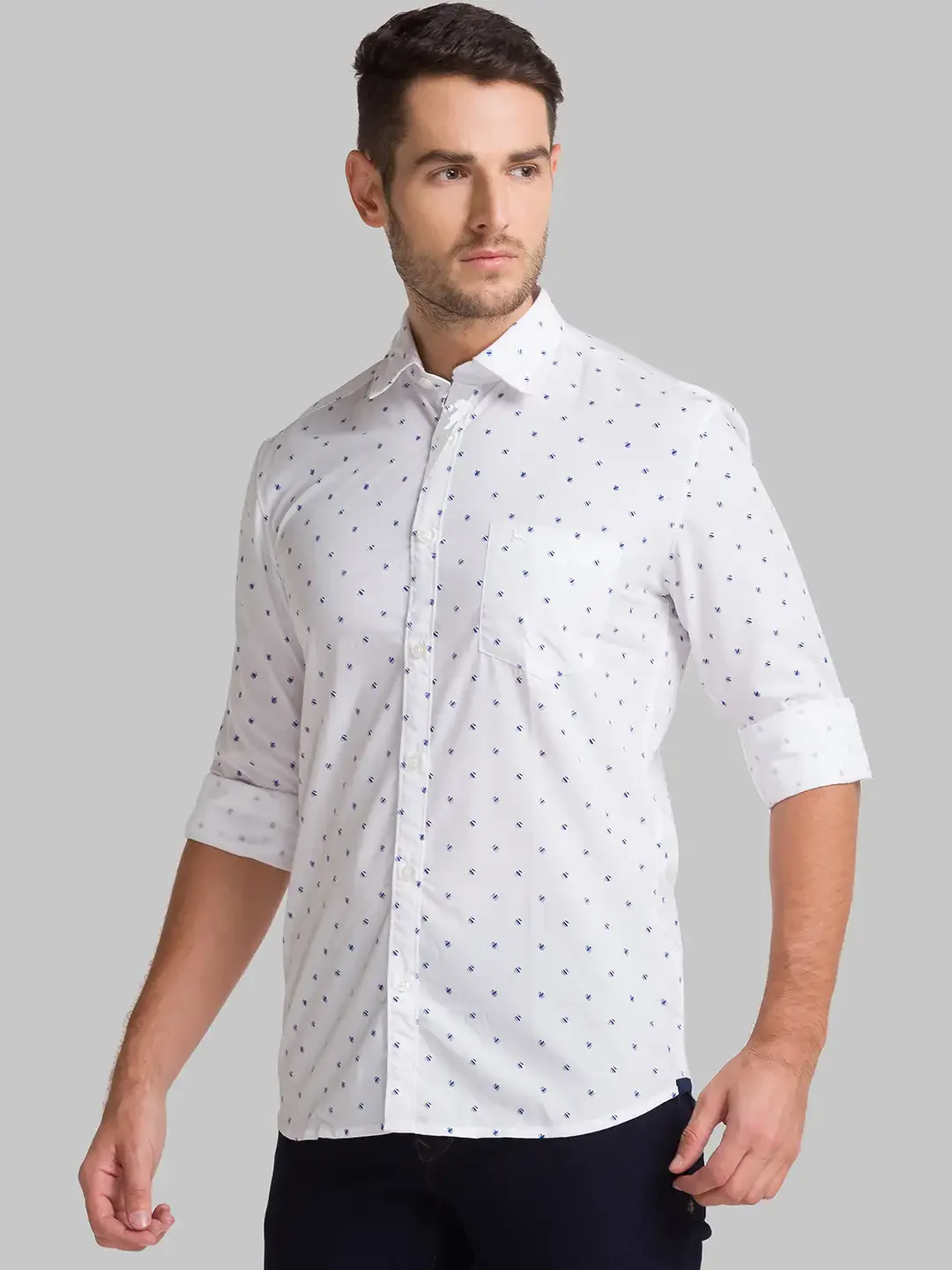 Men White Slim Fit Print Polyester Blend Full Sleeve Shirts - Image 3