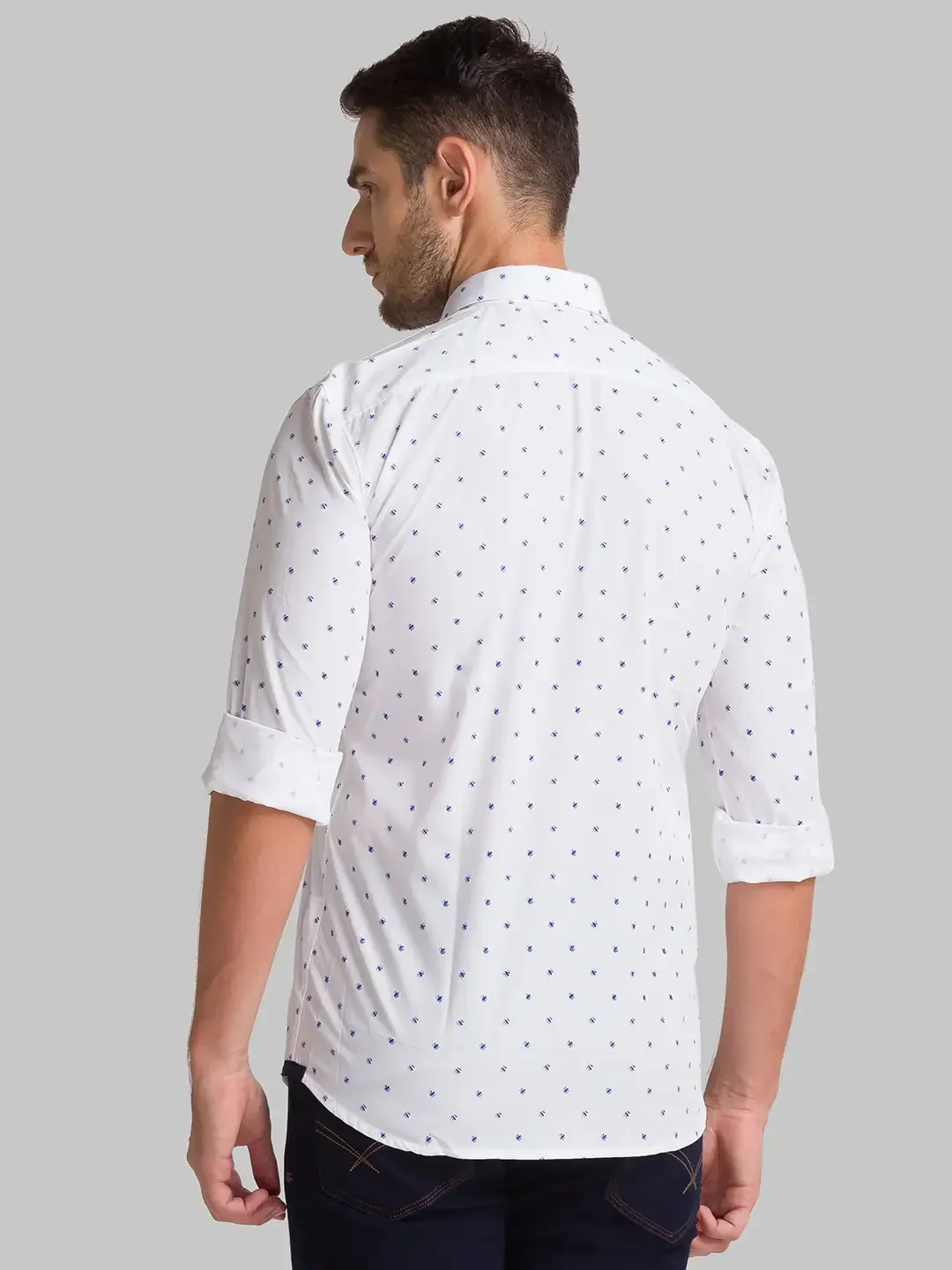 Men White Slim Fit Print Polyester Blend Full Sleeve Shirts - Image 4