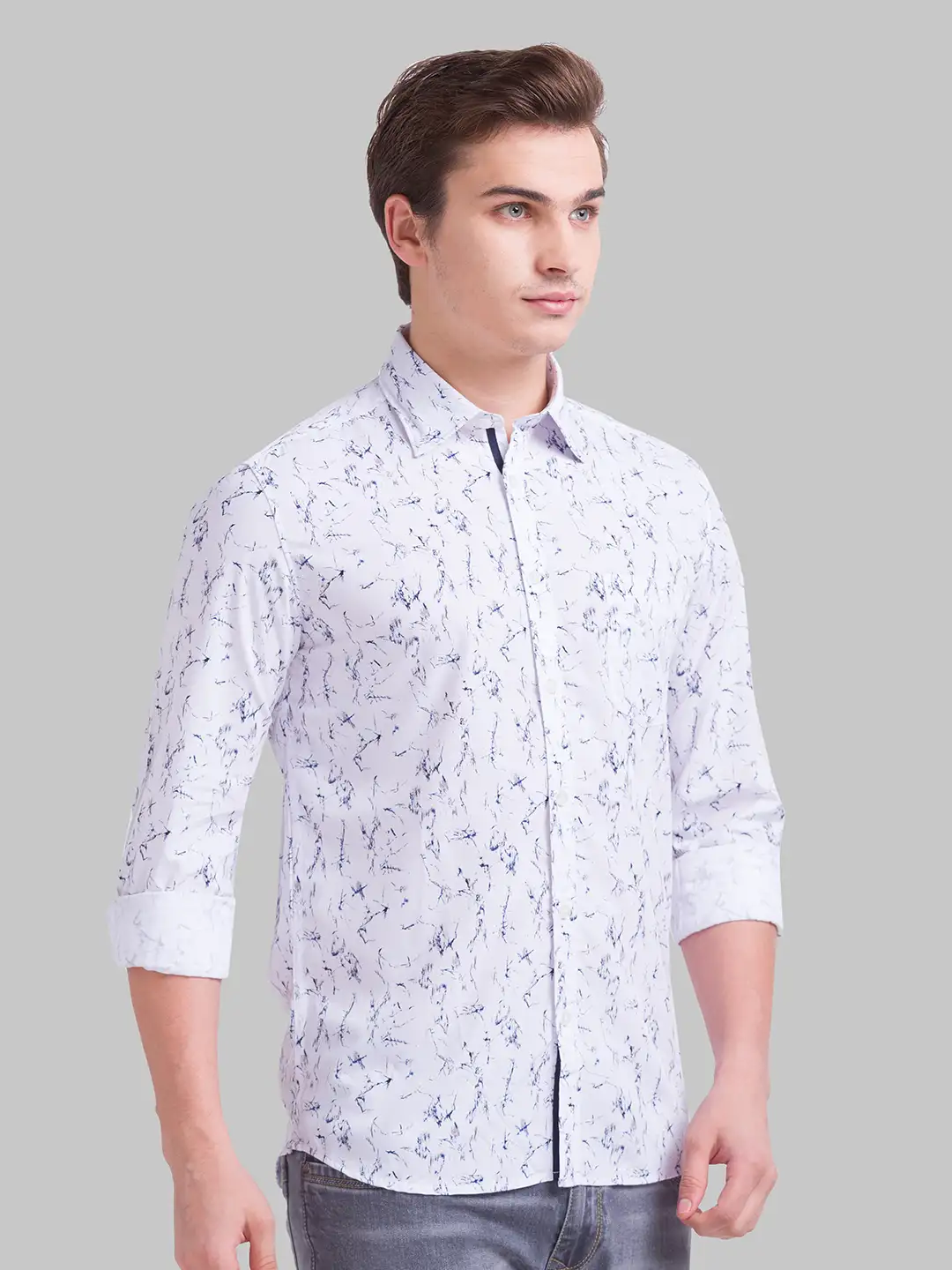Men White Slim Fit Print Polyester Blend Full Sleeve Shirts - Image 2