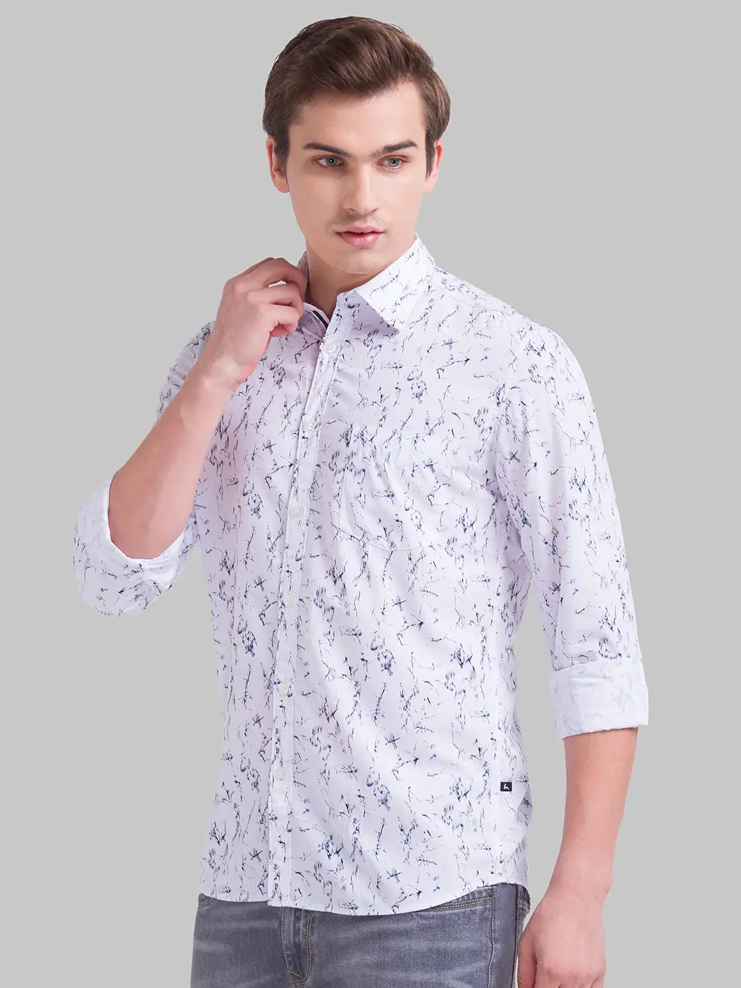 Men White Slim Fit Print Polyester Blend Full Sleeve Shirts - Image 3