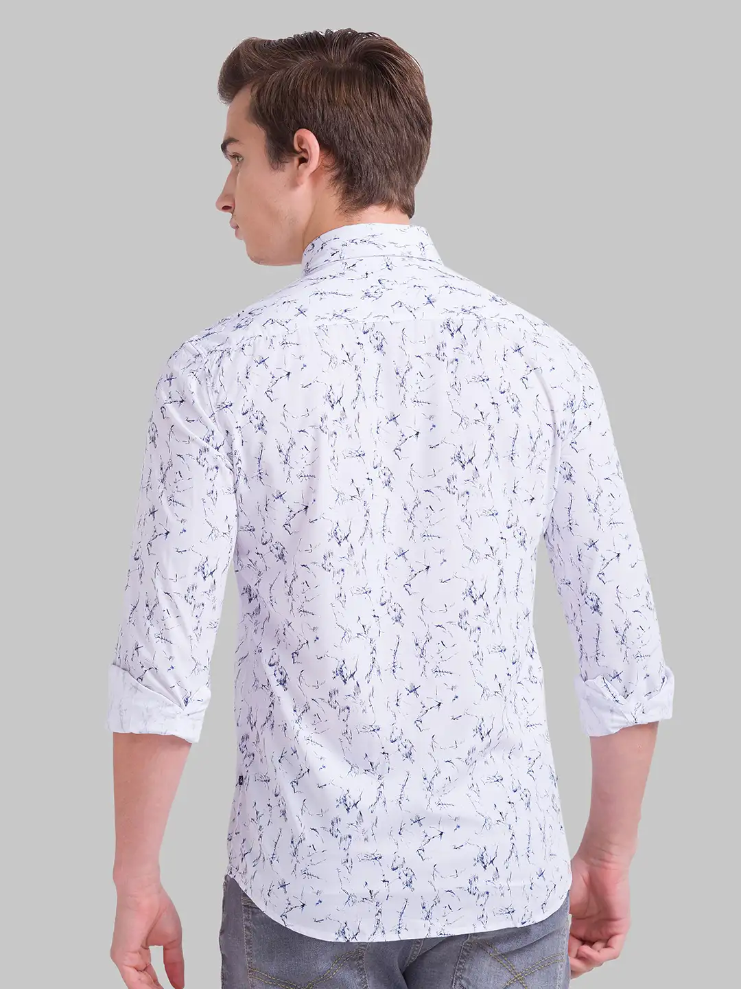 Men White Slim Fit Print Polyester Blend Full Sleeve Shirts - Image 4