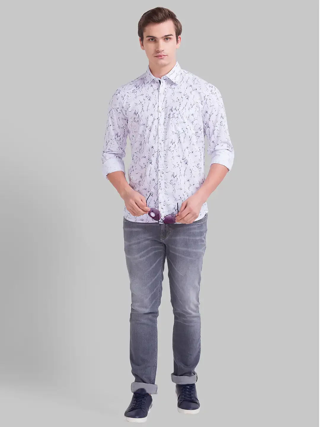 Men White Slim Fit Print Polyester Blend Full Sleeve Shirts - Image 5