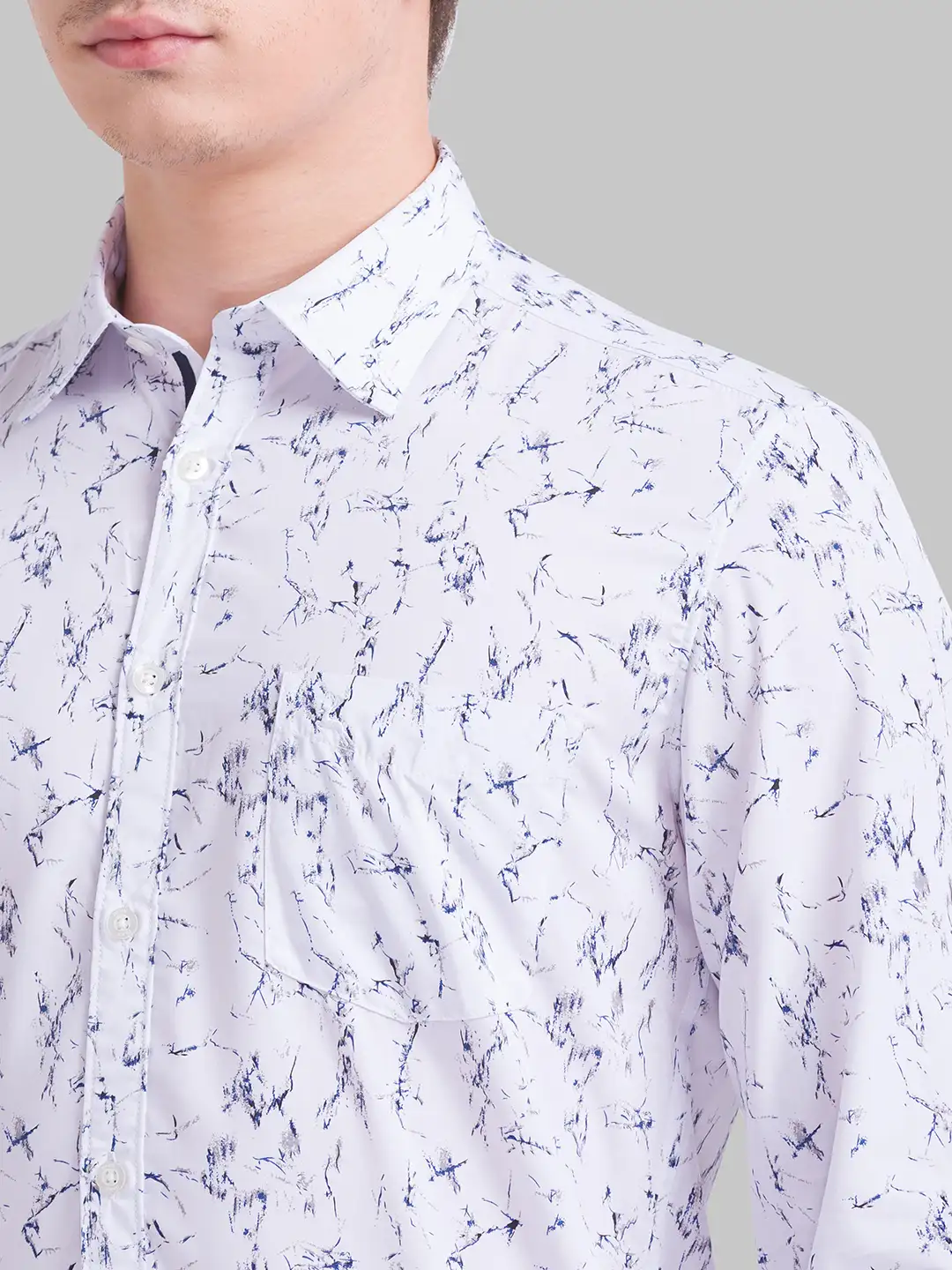 Men White Slim Fit Print Polyester Blend Full Sleeve Shirts - Image 6