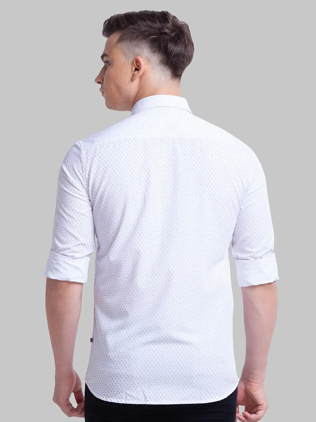 Men White Slim Fit Print Polyester Blend Full Sleeve Shirts - Image 4