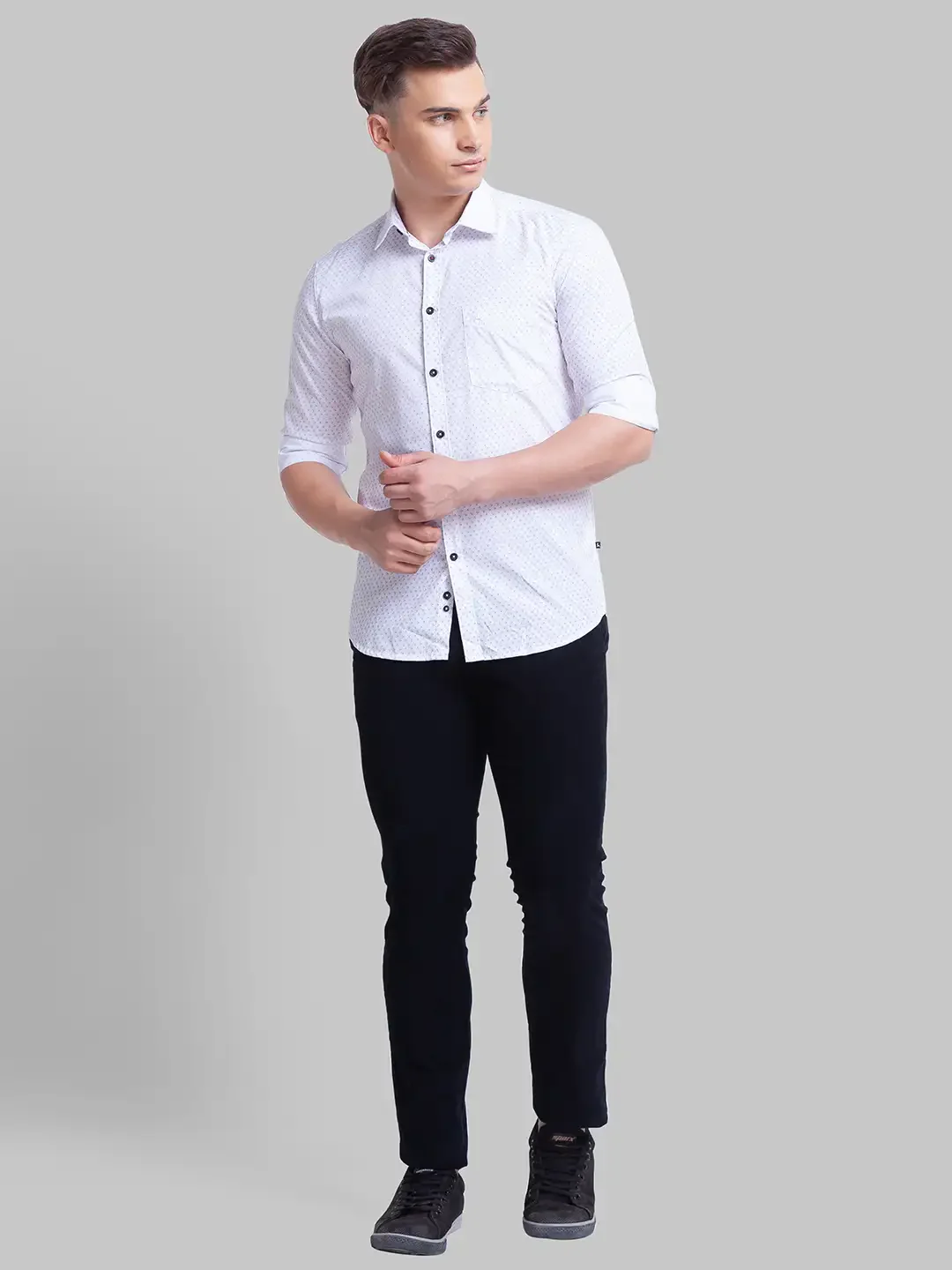 Men White Slim Fit Print Polyester Blend Full Sleeve Shirts - Image 5
