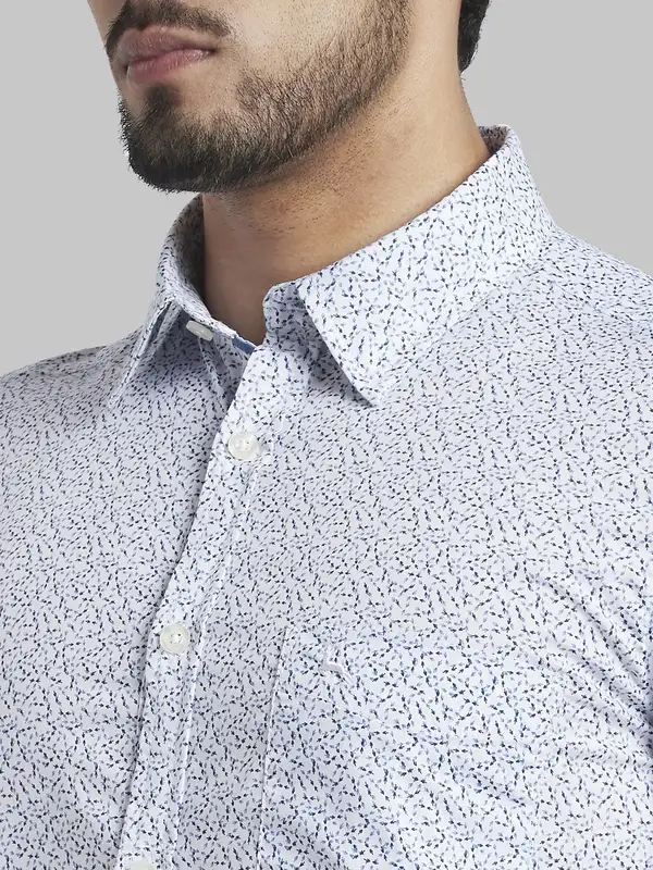 Men White Slim Fit Print Polyester Blend Half Sleeve Shirts - Image 6