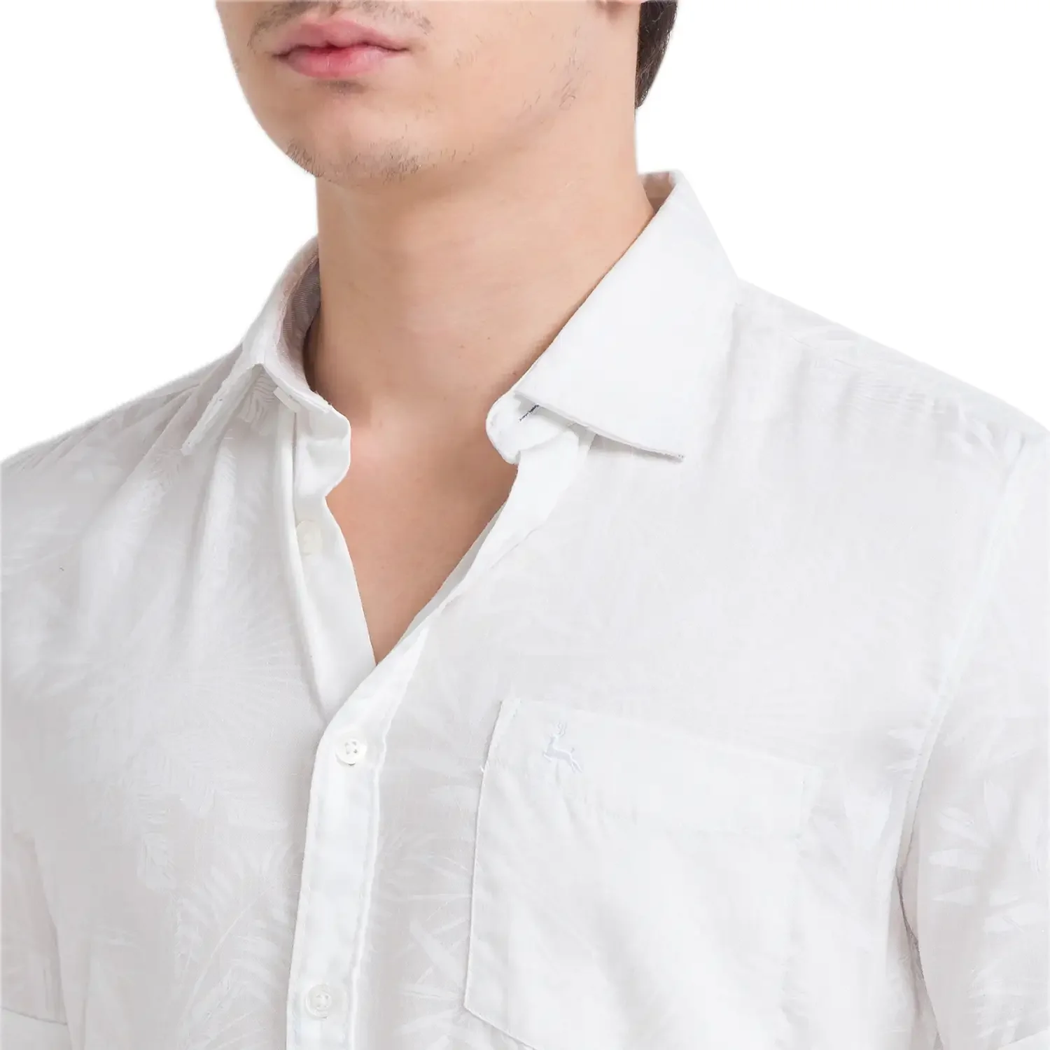 Men White Slim Fit Print Tencel Half Sleeve Shirts - Image 6