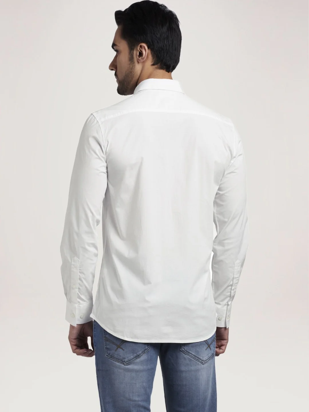 Men White Slim Fit Solid Cotton Blend Full Sleeve Shirts - Image 2