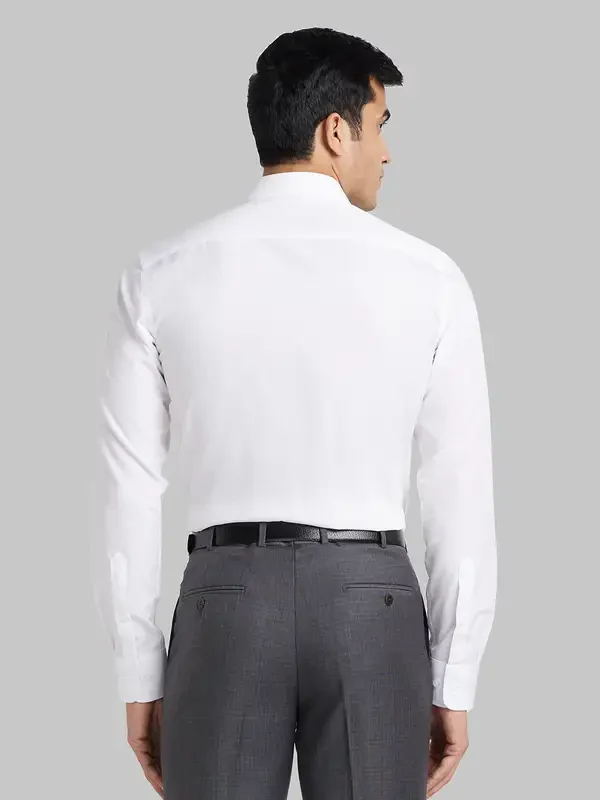 Men White Slim Fit Solid Cotton Cut Away Collar Shirts - Image 4