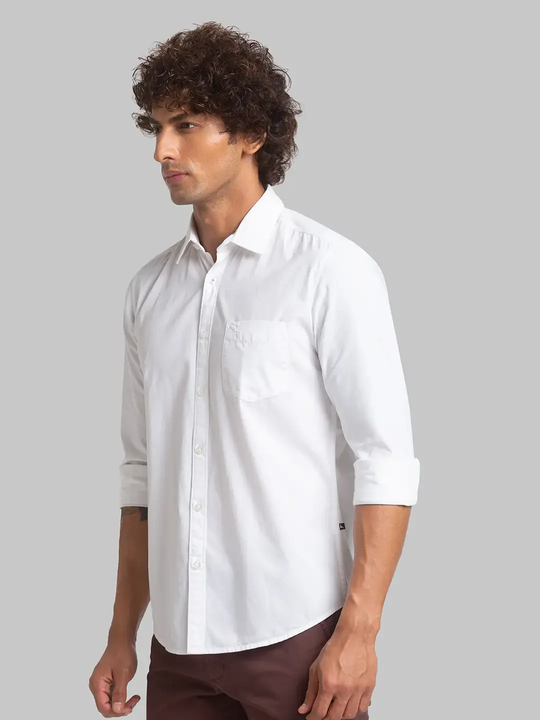 Men White Slim Fit Solid Cotton Full Sleeve Shirts - Image 3