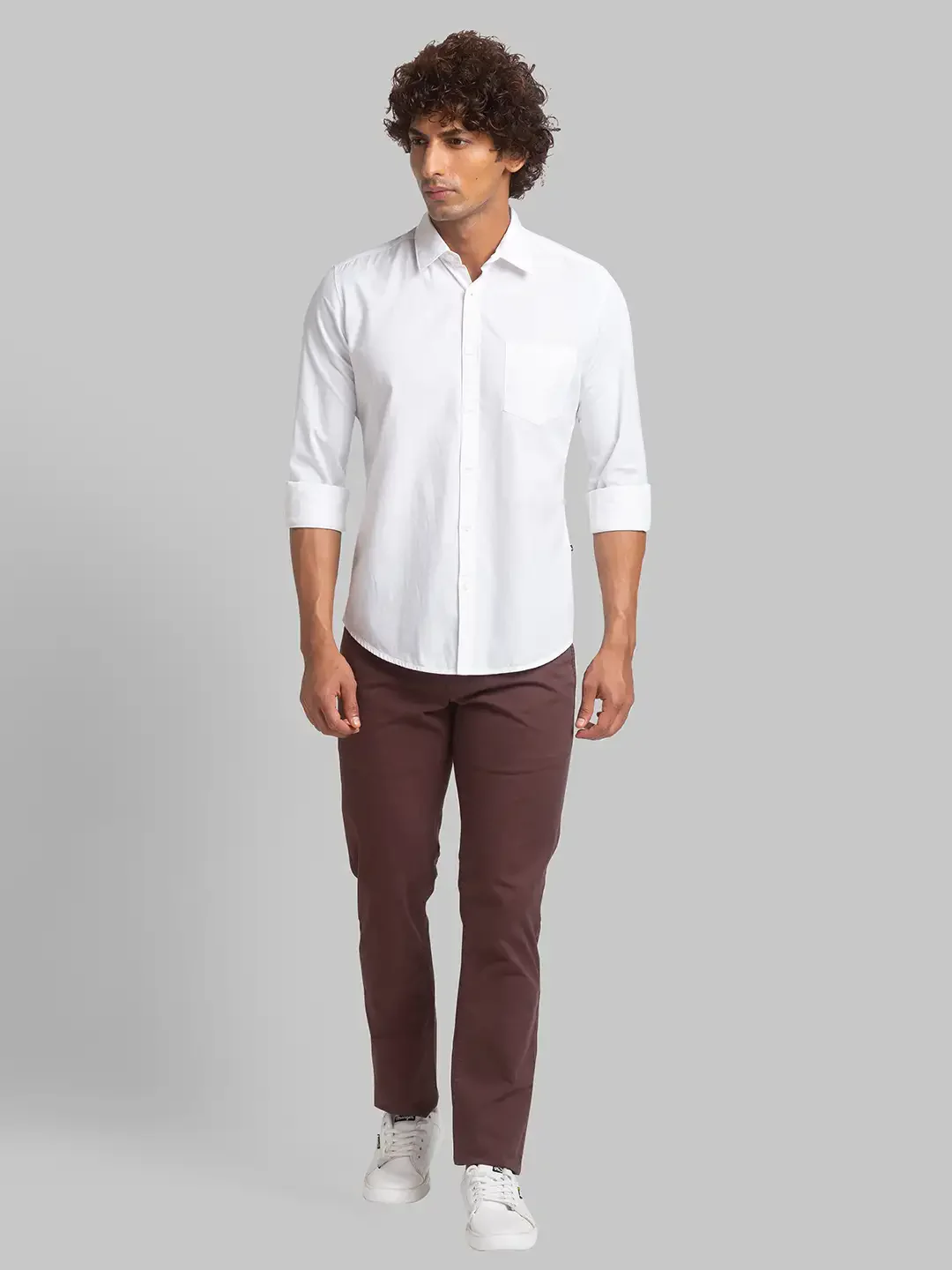 Men White Slim Fit Solid Cotton Full Sleeve Shirts - Image 5
