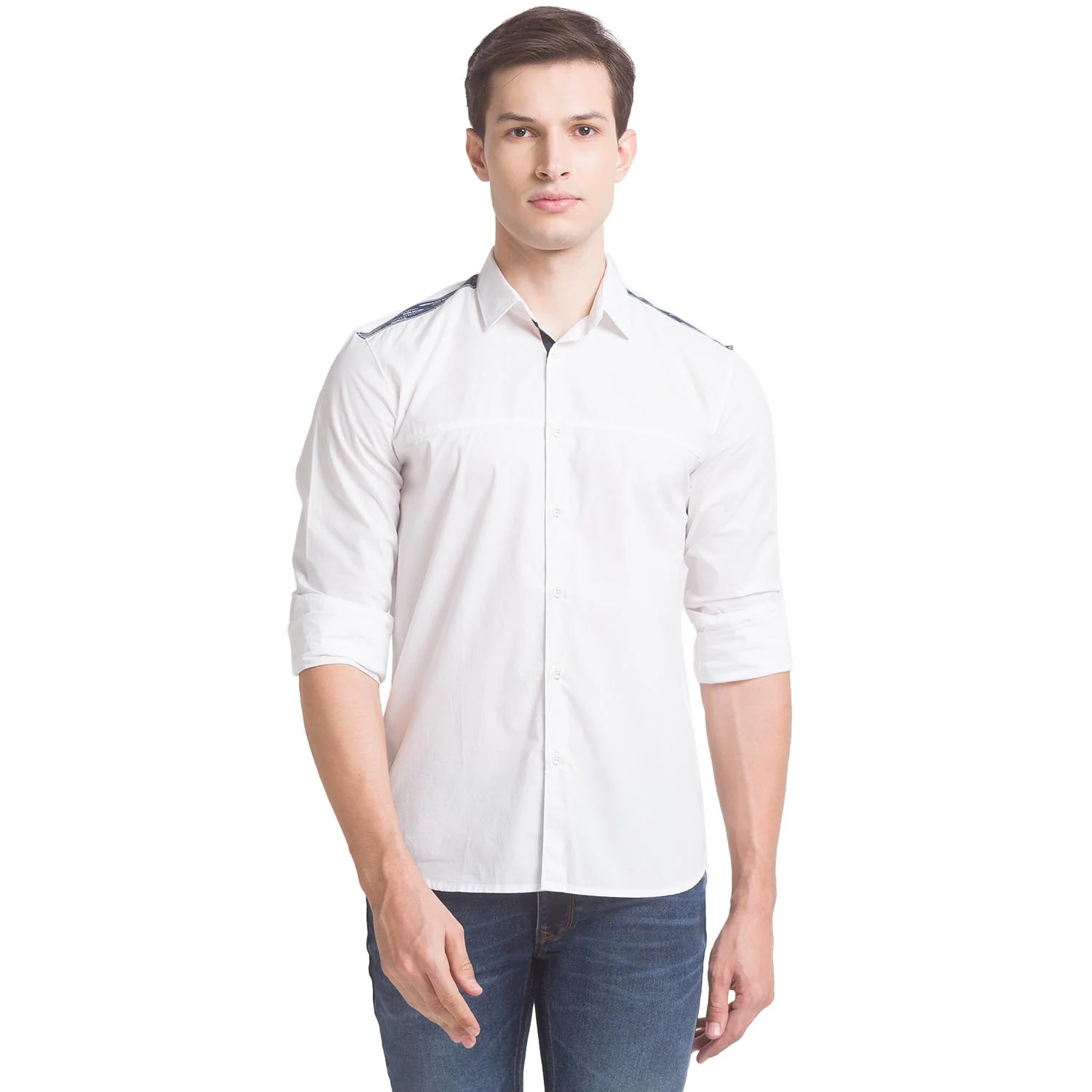 Men White Slim Fit Solid Cotton Full Sleeve Shirts