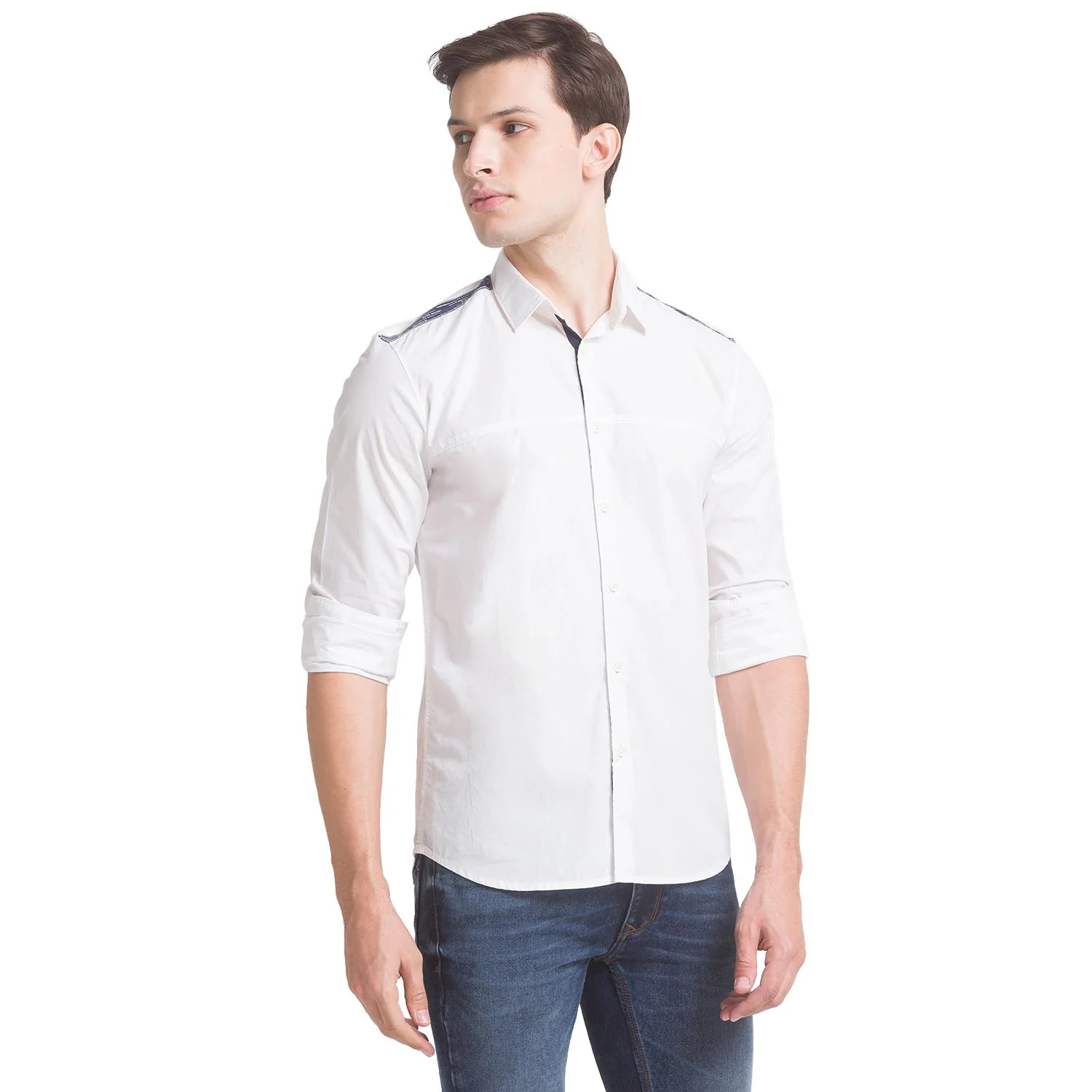 Men White Slim Fit Solid Cotton Full Sleeve Shirts - Image 2