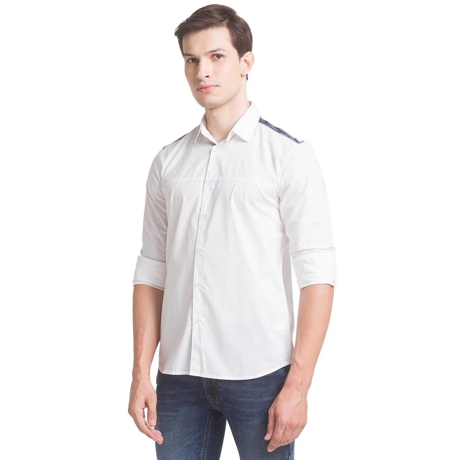 Men White Slim Fit Solid Cotton Full Sleeve Shirts - Image 3