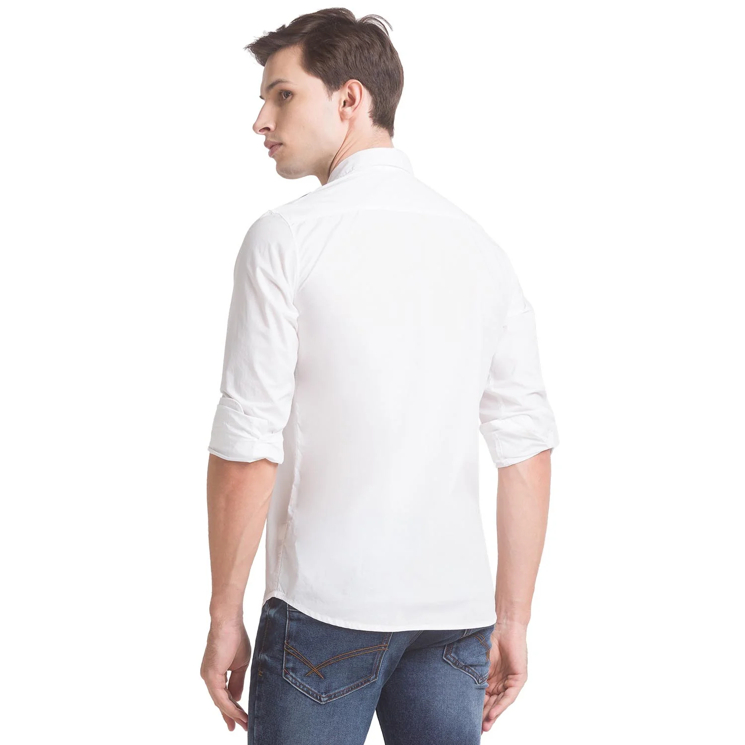 Men White Slim Fit Solid Cotton Full Sleeve Shirts - Image 4
