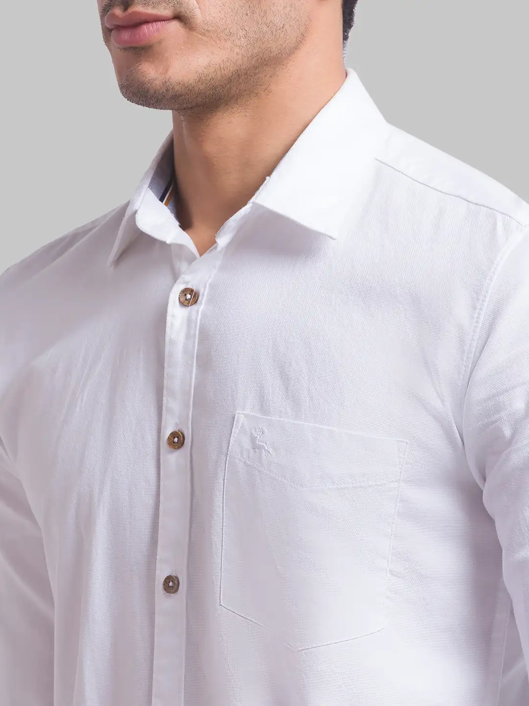 Men White Slim Fit Solid Cotton Full Sleeve Shirts - Image 6