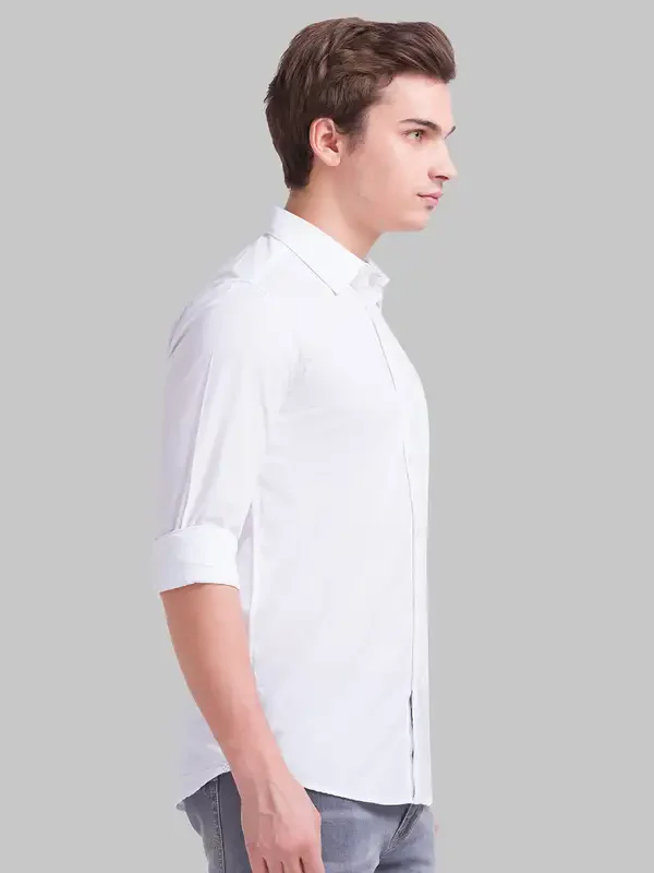 Men White Slim Fit Solid Polyester Blend Full Sleeve Shirts - Image 2