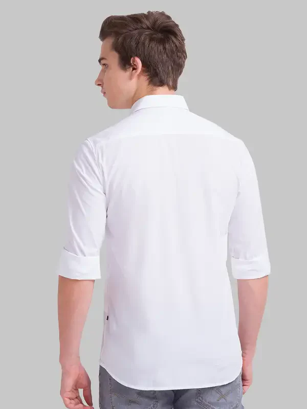 Men White Slim Fit Solid Polyester Blend Full Sleeve Shirts - Image 4