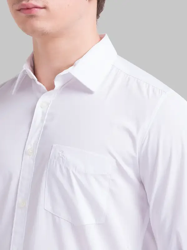 Men White Slim Fit Solid Polyester Blend Full Sleeve Shirts - Image 6
