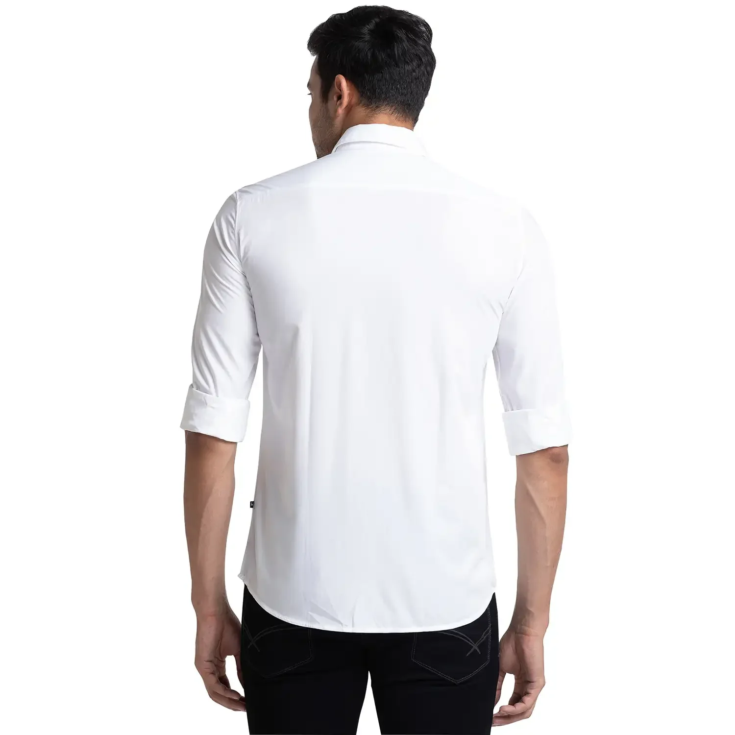 Men White Slim Fit Solid Polyester Blend Full Sleeve Shirts - Image 4