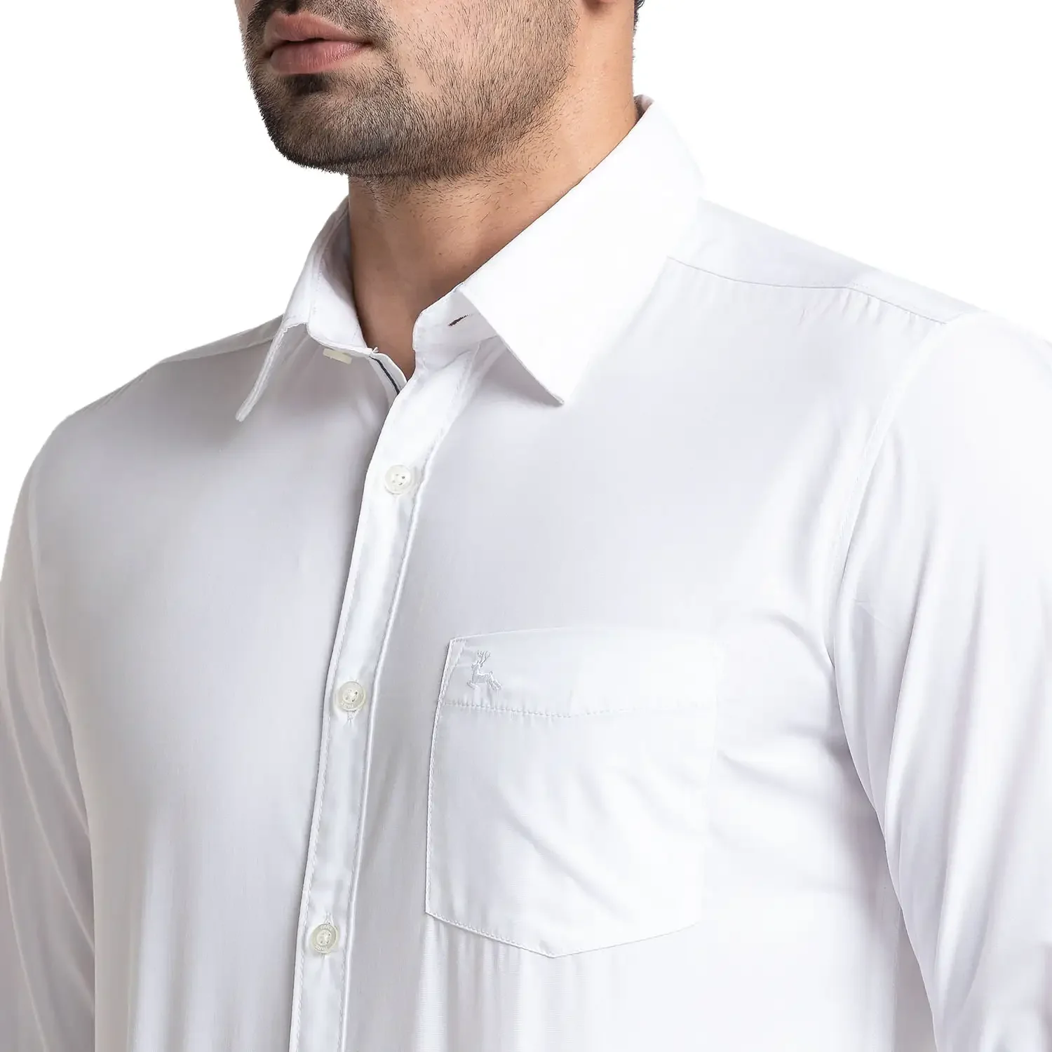 Men White Slim Fit Solid Polyester Blend Full Sleeve Shirts - Image 6