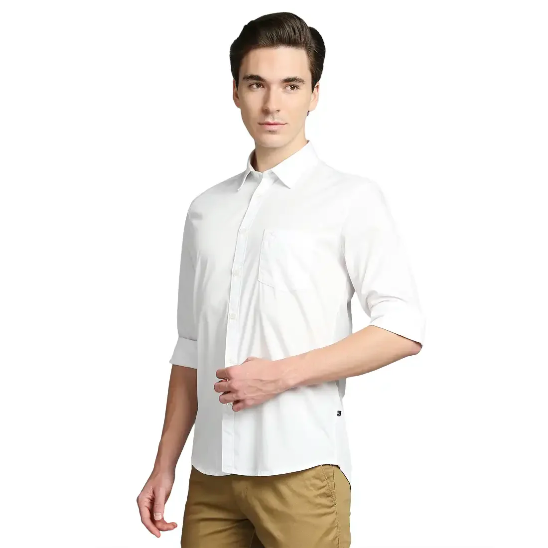 Men White Slim Fit Solid Polyester Blend Full Sleeve Shirts - Image 3