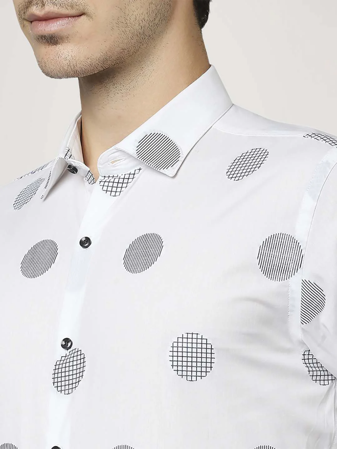 Men White Slim Fit Structure Cotton Shirts