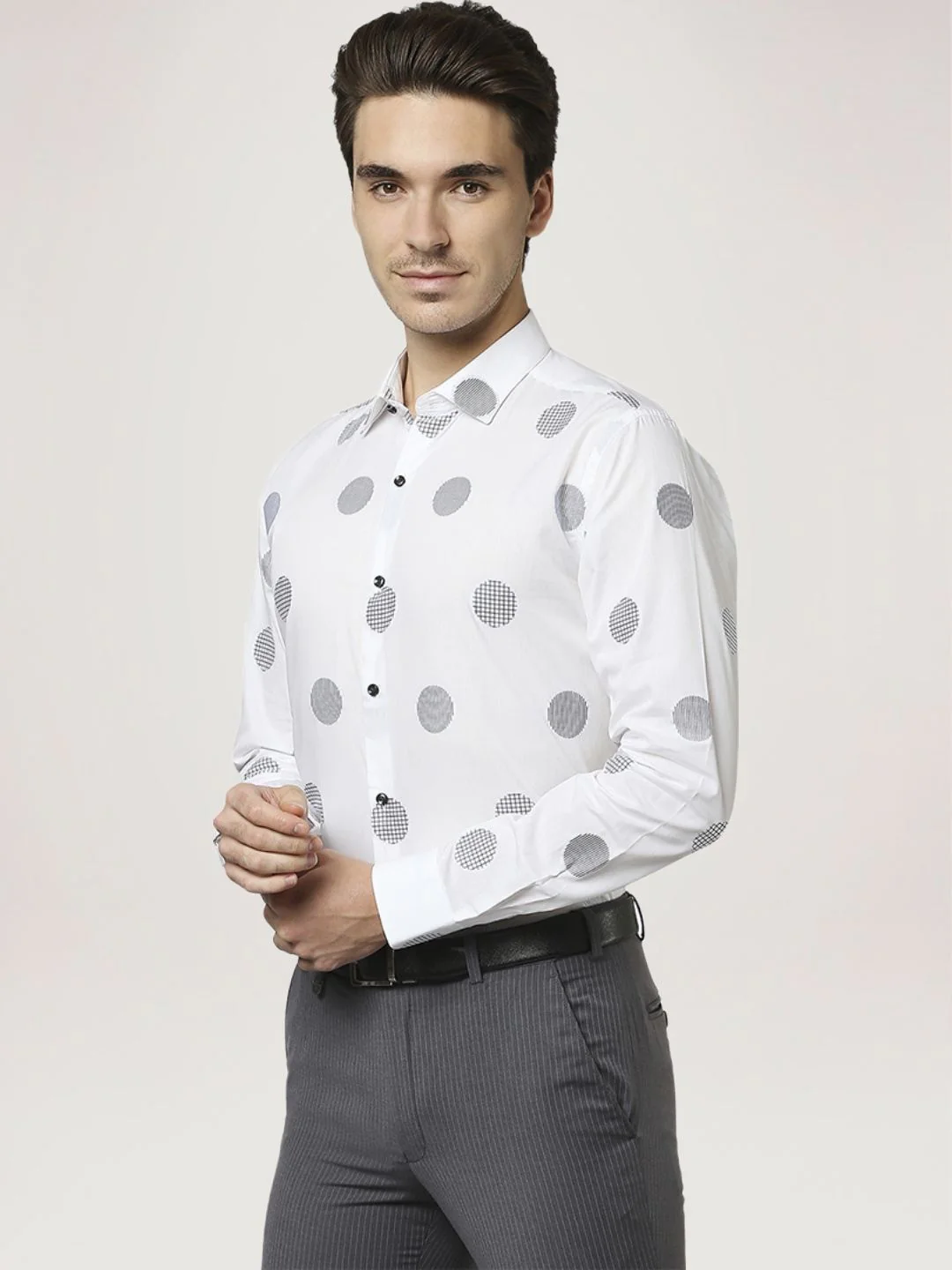 Men White Slim Fit Structure Cotton Shirts - Image 4