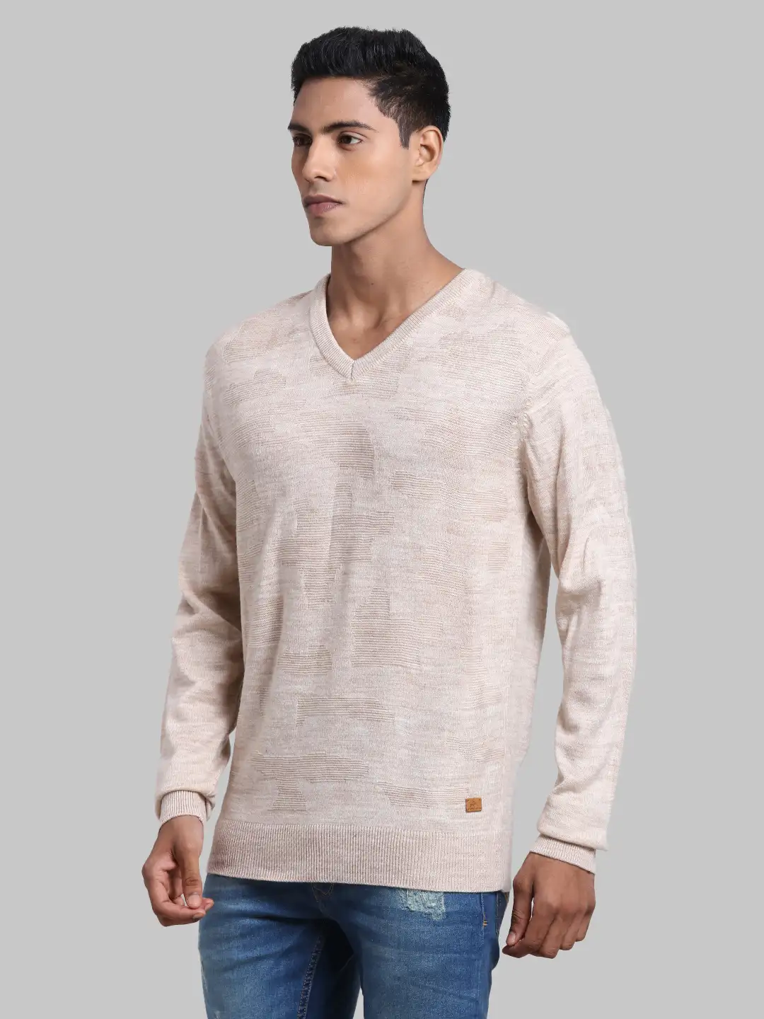 Men White Structure Acrylic Full Sleeve Sweaters - Image 3