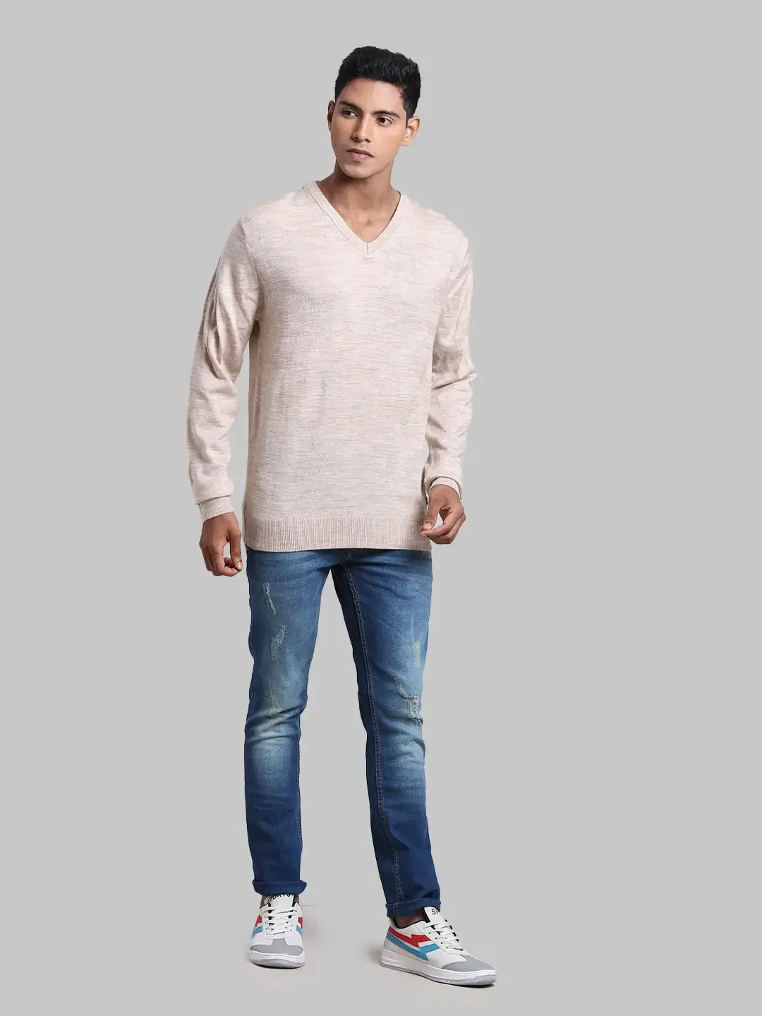 Men White Structure Acrylic Full Sleeve Sweaters - Image 5