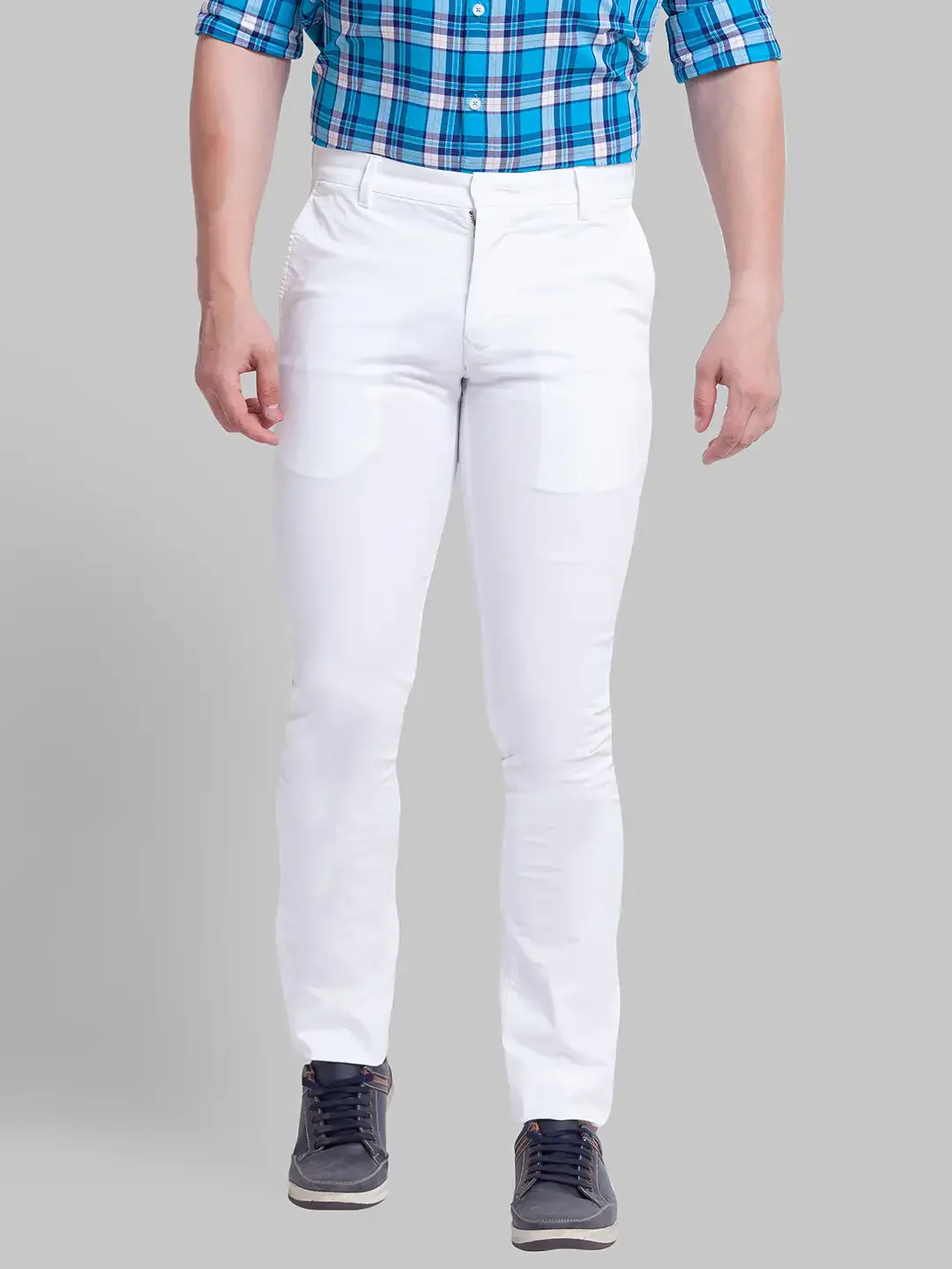Men White Super Slim Fit Rfd Overdyed Cotton Blend Trouser