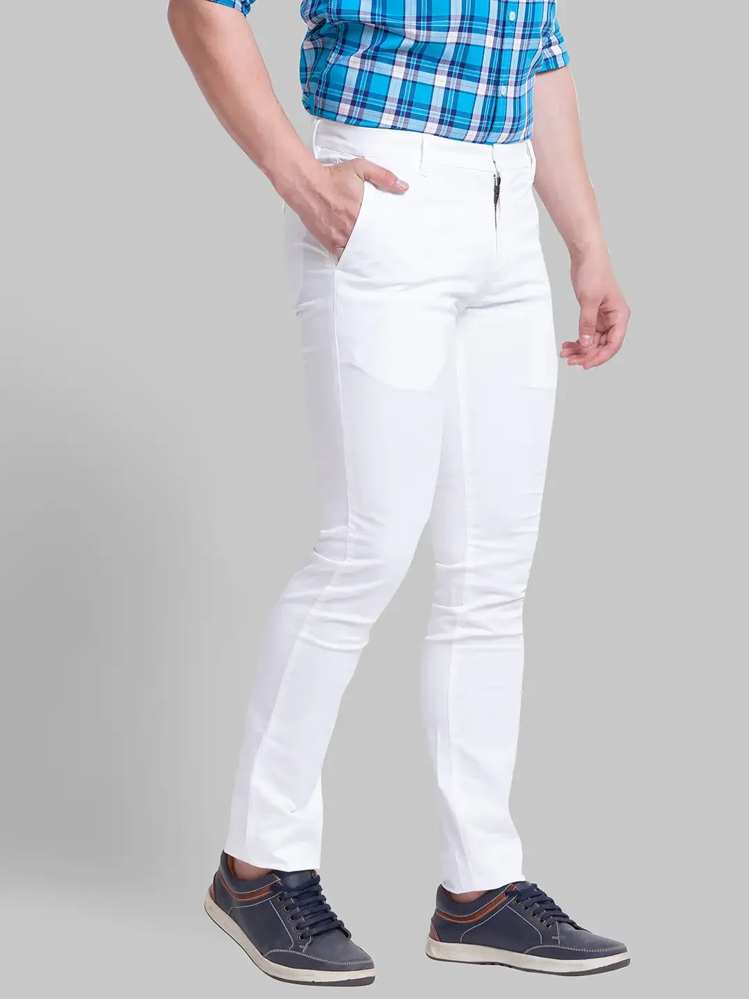 Men White Super Slim Fit Rfd Overdyed Cotton Blend Trouser - Image 2