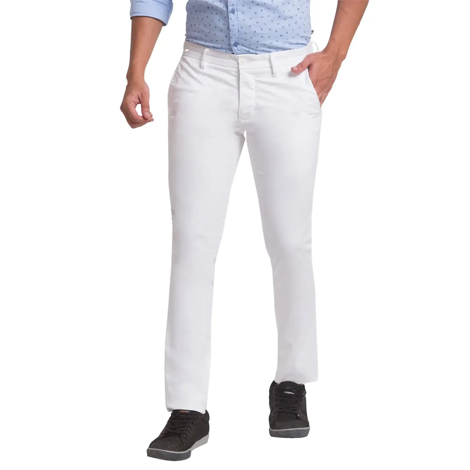 Men White Super Slim Fit Solid Cotton Blend Trouser