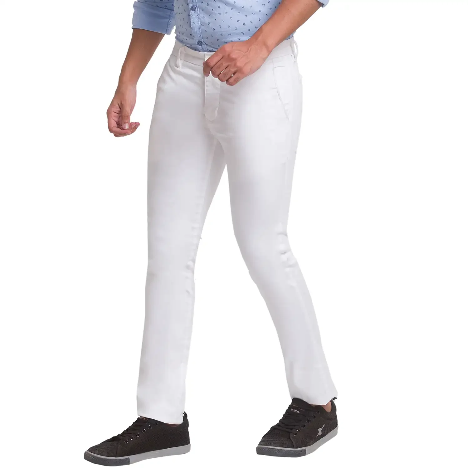Men White Super Slim Fit Solid Cotton Blend Trouser - Image 3