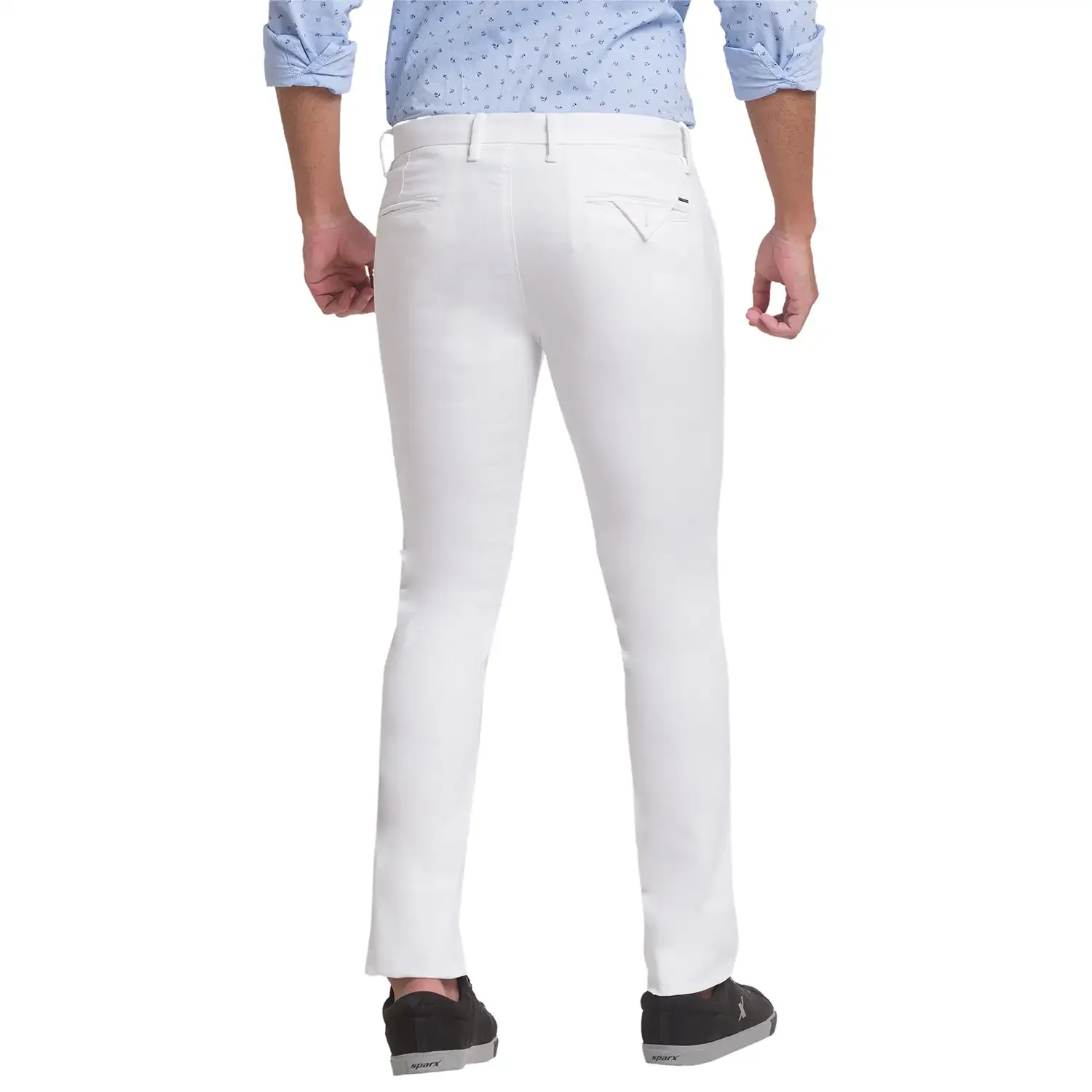 Men White Super Slim Fit Solid Cotton Blend Trouser - Image 4